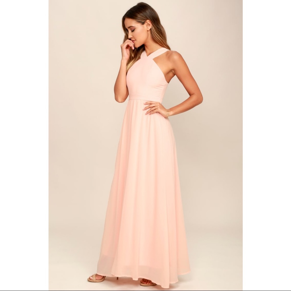 Lulu’s Air of Romance Peach / Pink Maxi Dress - Bridesmaid - Size S